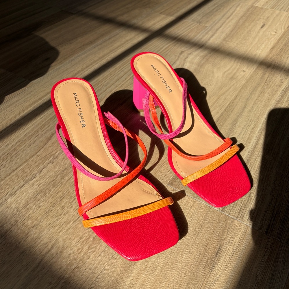 Marc Fisher Strappy Orange, Pink and Yellow Block Heels